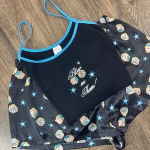 Tres Femme Black Dice Star Pajama Set VEGAS Camisole Shorts M Babydoll Sexy